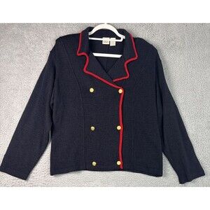 Vintage 80s Liz & Co Tour of Duty SZ L Santana Knit Cardigan Nautical Preppy